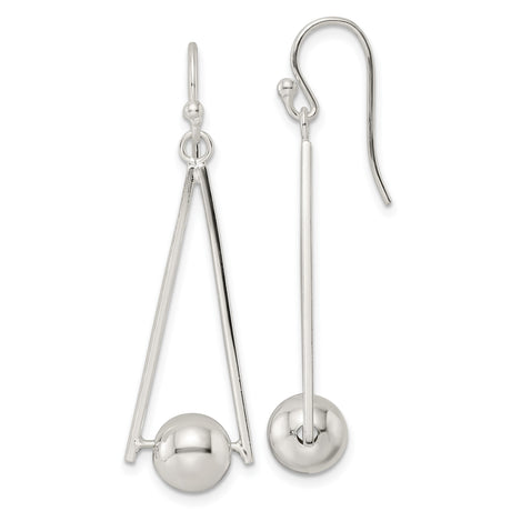 Sterling Silver Geometric Drop Earrings with Triangle and Sphere Design for Women
