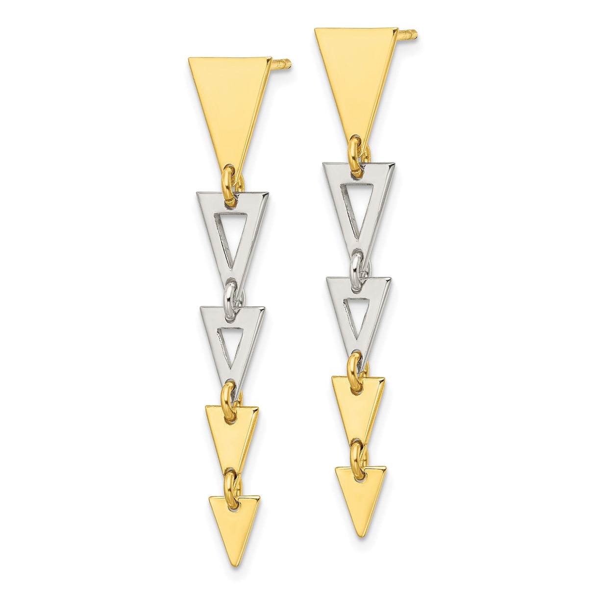 Sterling Silver Dangle Earrings, Geometric Triangle and Link Design, Asymmetrical Modern Style