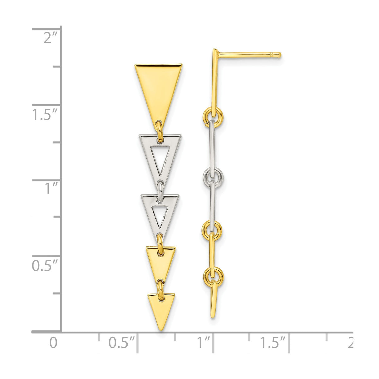 Sterling Silver Dangle Earrings, Geometric Triangle and Link Design, Asymmetrical Modern Style