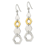 Sterling Silver Dangle Earrings with Hexagon Design and Gold Plated Accent