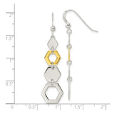 Sterling Silver Dangle Earrings with Hexagon Design and Gold Plated Accent
