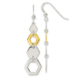 Sterling Silver Dangle Earrings with Hexagon Design and Gold Plated Accent