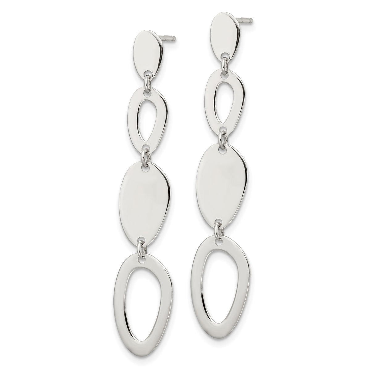 Sterling Silver Dangle Earrings with Modern Abstract Oval Links, Lightweight Geometric Design