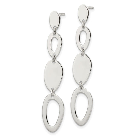 Sterling Silver Dangle Earrings with Modern Abstract Oval Links, Lightweight Geometric Design