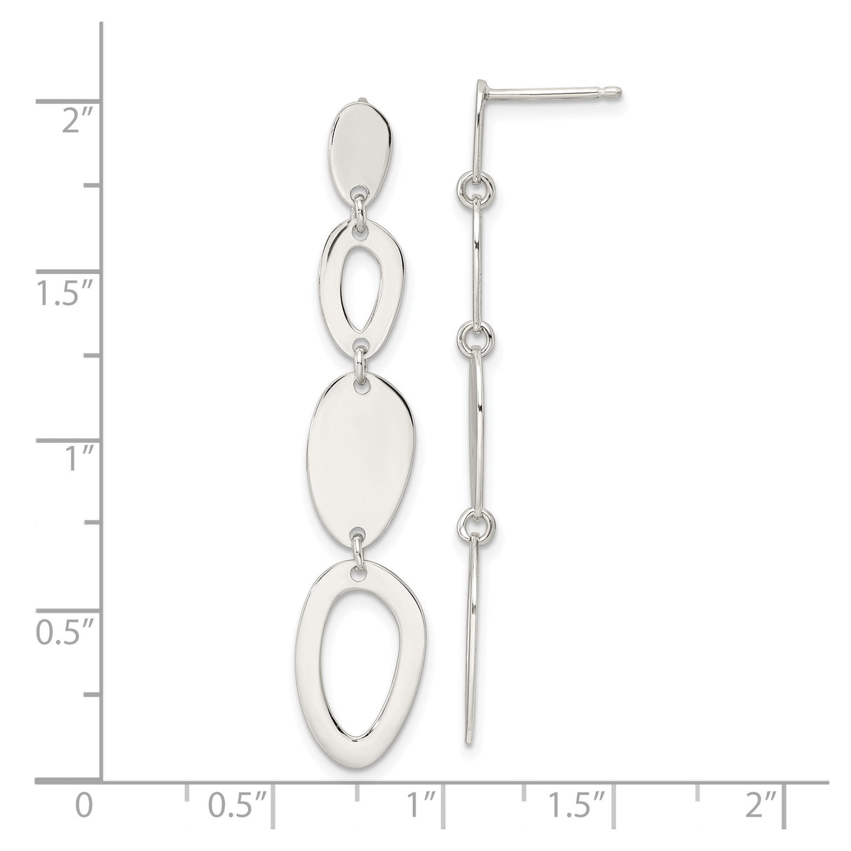 Sterling Silver Dangle Earrings with Modern Abstract Oval Links, Lightweight Geometric Design