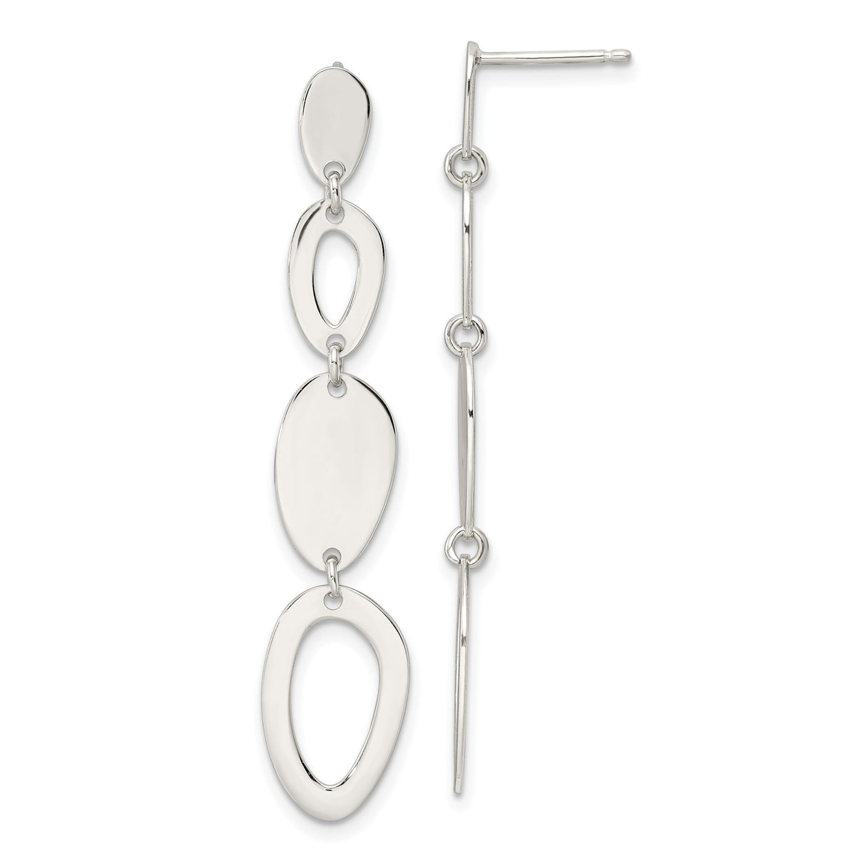 Sterling Silver Dangle Earrings with Modern Abstract Oval Links, Lightweight Geometric Design