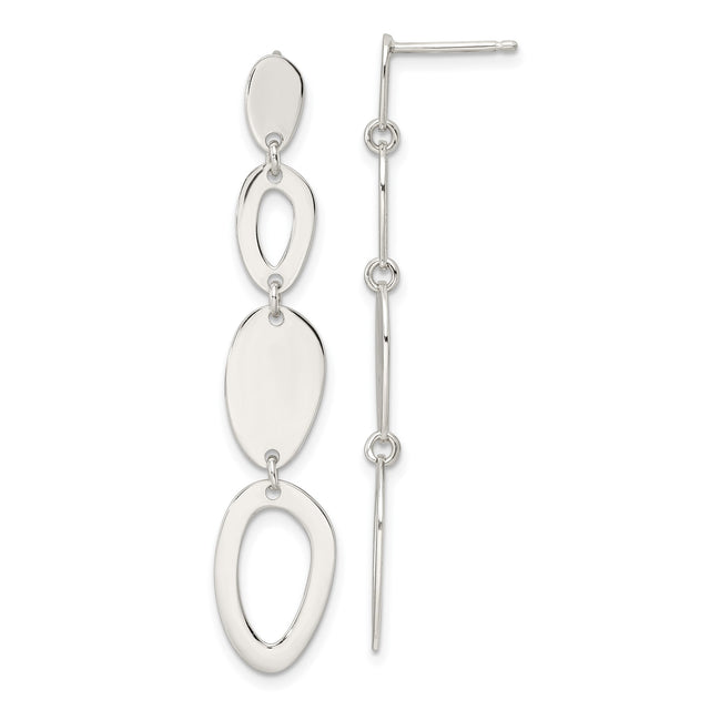 Sterling Silver Dangle Earrings with Modern Abstract Oval Links, Lightweight Geometric Design