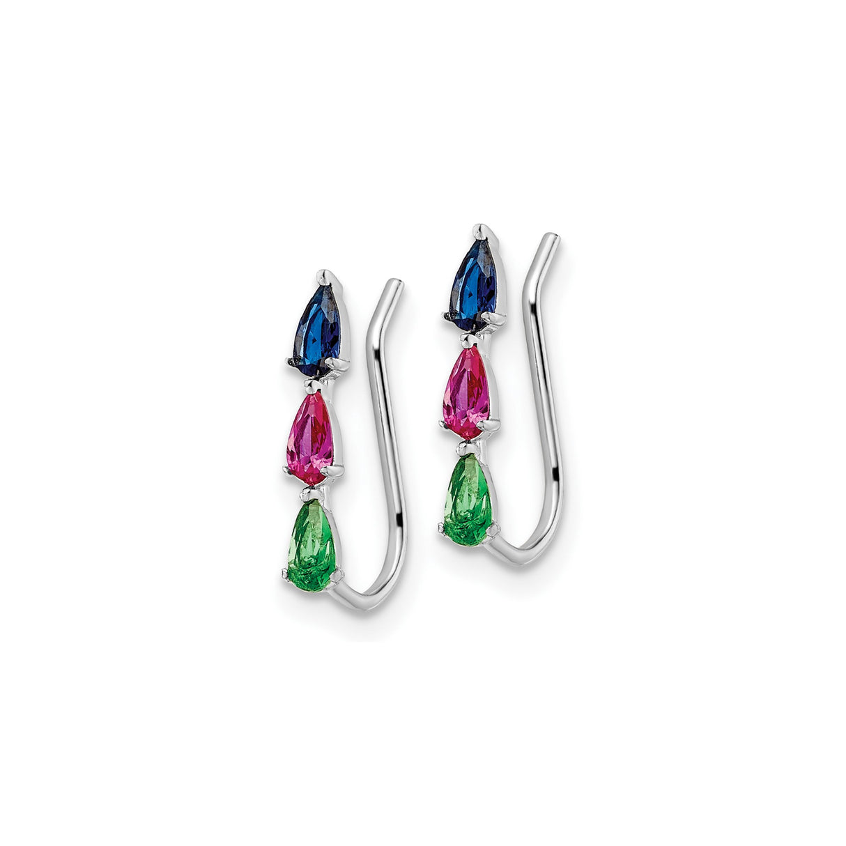 Sterling Silver Drop Earrings with Multicolor Pear Shaped Cubic Zirconia, Modern Design