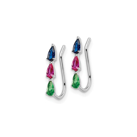 Sterling Silver Drop Earrings with Multicolor Pear Shaped Cubic Zirconia, Modern Design