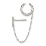 Sterling Silver Cross Pendant and Cuff Earring Set with Cubic Zirconia, Chain Drop Design, Unisex Style