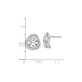 Sterling Silver Stud Earrings with Large Round Cubic Zirconia, Twisted Loop and Halo Design