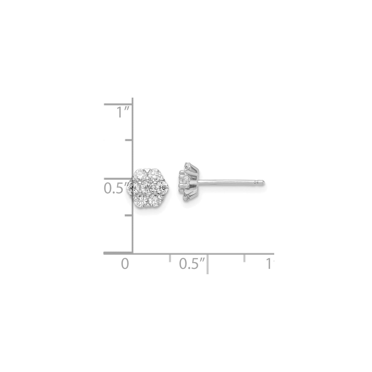 Sterling Silver Flower Stud Earrings with Cubic Zirconia, Floral Cluster Design for Women