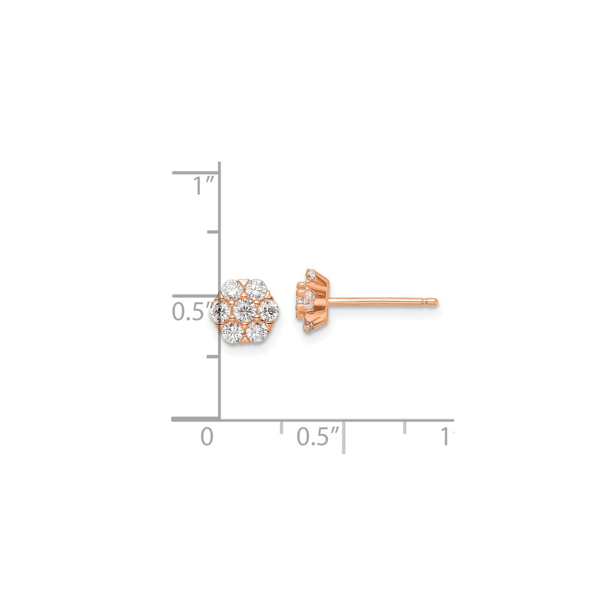 Sterling Silver Stud Earrings with Cubic Zirconia, Rose Gold Floral Cluster Design