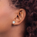 Sterling Silver Heart Stud Earrings with Cubic Zirconia and Beaded Border
