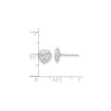 Sterling Silver Heart Stud Earrings with Cubic Zirconia and Beaded Border