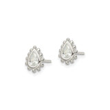 Sterling Silver Teardrop Stud Earrings Beaded Pear Cut Stone