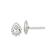 Sterling Silver Teardrop Stud Earrings for Women with Clear Pear Cut Center Stone, Polished Beaded Edge, Lightweight Design, Classic Everyday Style, Elegant Jewelry for Daily or Formal Wear