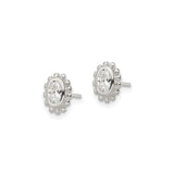 Sterling Silver Oval Stud Earrings with Cubic Zirconia and Beaded Halo Design