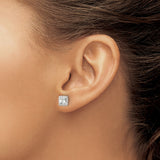 Sterling Silver Square Stud Earrings with Princess Cut Cubic Zirconia, Beaded Edge Design