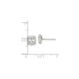 Sterling Silver Square Stud Earrings with Princess Cut Cubic Zirconia, Beaded Edge Design