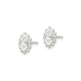 Sterling Silver Marquise Cut Stud Earrings with Cubic Zirconia and Beaded Edge