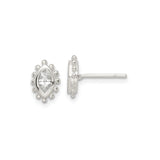 Sterling Silver Marquise Cut Stud Earrings with Cubic Zirconia and Beaded Edge