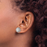 Sterling Silver Halo Stud Earrings with Round Cut Cubic Zirconia and Baguette Pave Setting