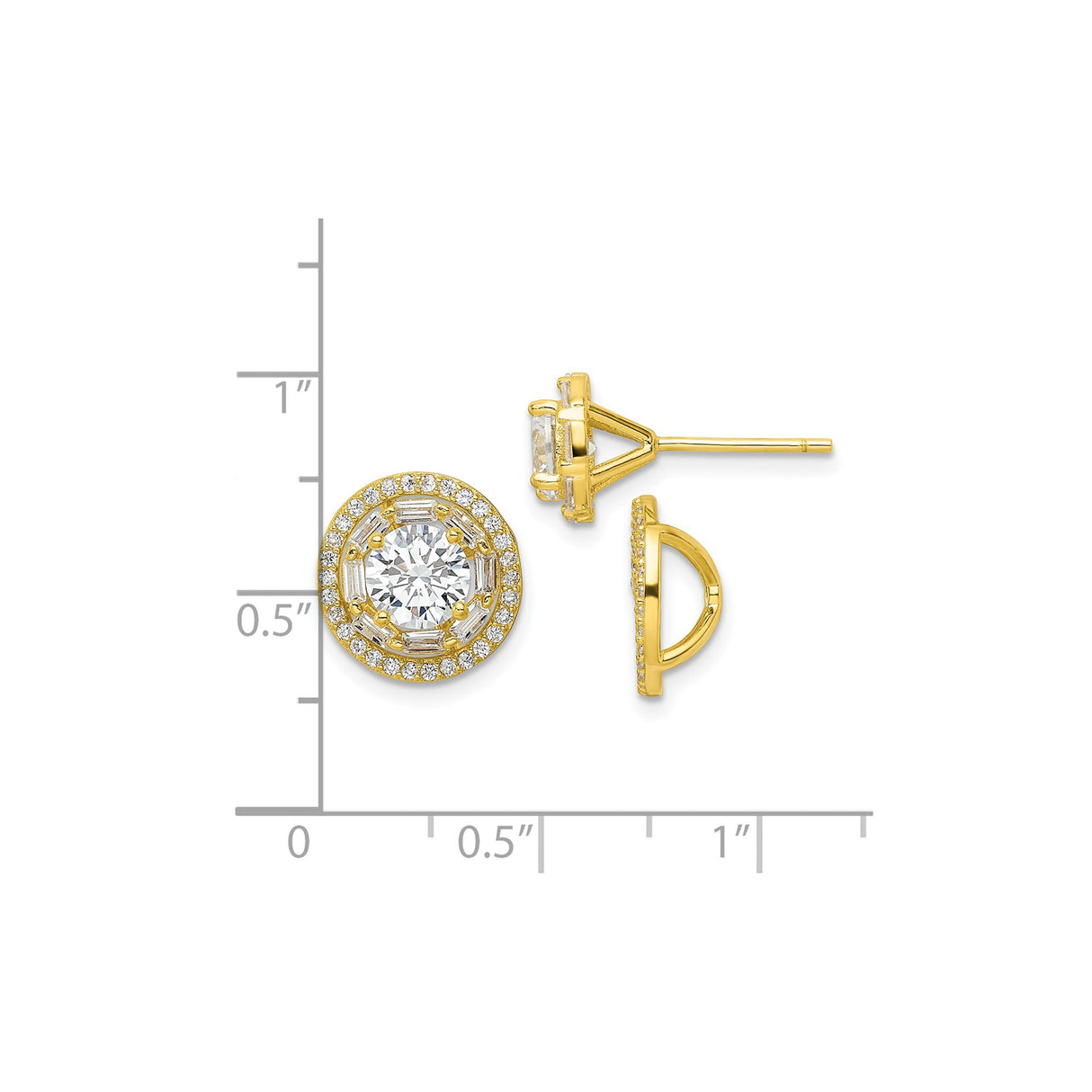 Sterling Silver Stud Earrings with Round Cut Cubic Zirconia and Halo Design