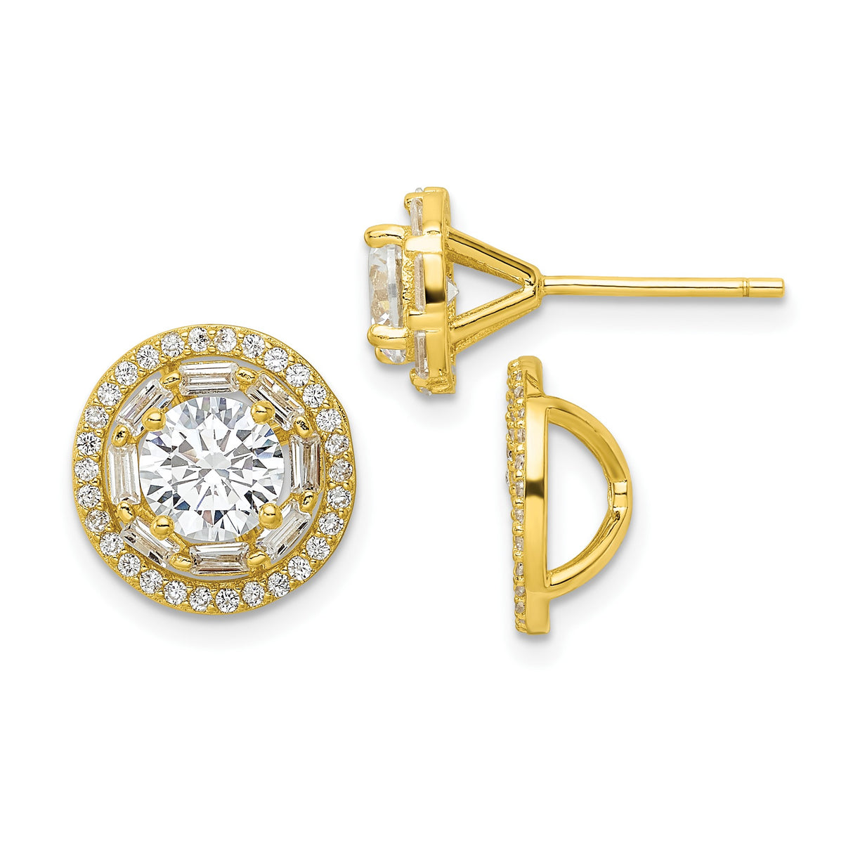 Sterling Silver Stud Earrings with Round Cut Cubic Zirconia and Halo Design