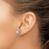 Sterling Silver Halo Stud Earrings with Cubic Zirconia and Baguette Accents