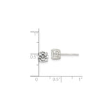Sterling Silver Stud Earrings with Round Cut Cubic Zirconia, Four Prong Setting, Heart Detail