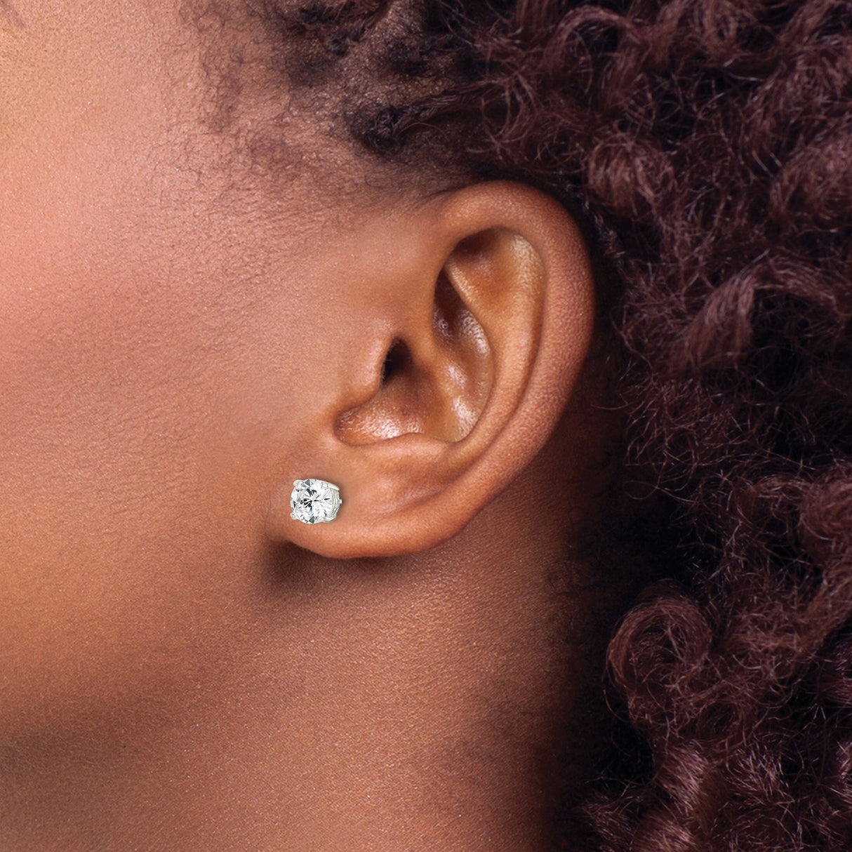 Sterling Silver Stud Earrings with Round Cubic Zirconia, Four Prong Setting, Heart Cutout Design