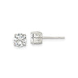 Sterling Silver Stud Earrings with Round Cubic Zirconia, Four Prong Setting, Heart Cutout Design