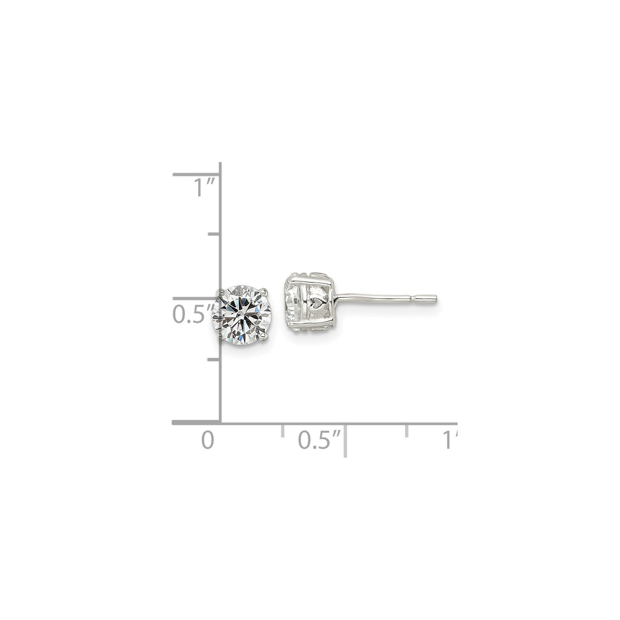 Sterling Silver Stud Earrings with Cubic Zirconia, Solitaire Four Prong Minimalist Design