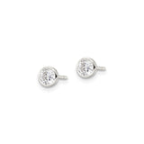 Sterling Silver Round CZ Stud Earrings Bezel Set Minimalist