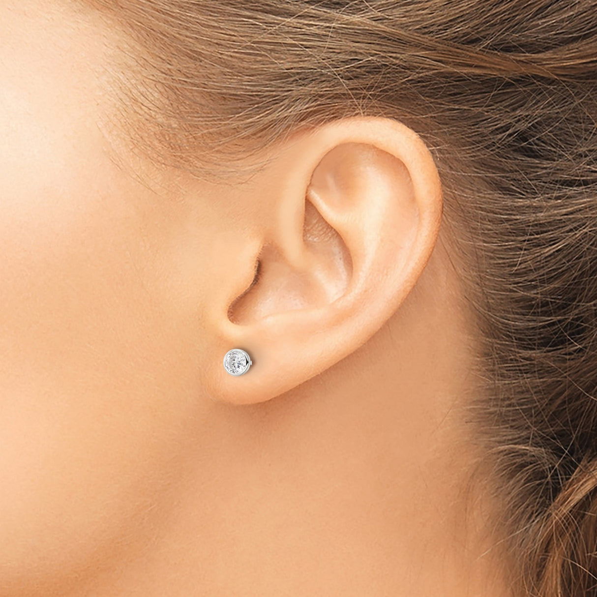 Sterling Silver Round CZ Stud Earrings Bezel Set Minimalist
