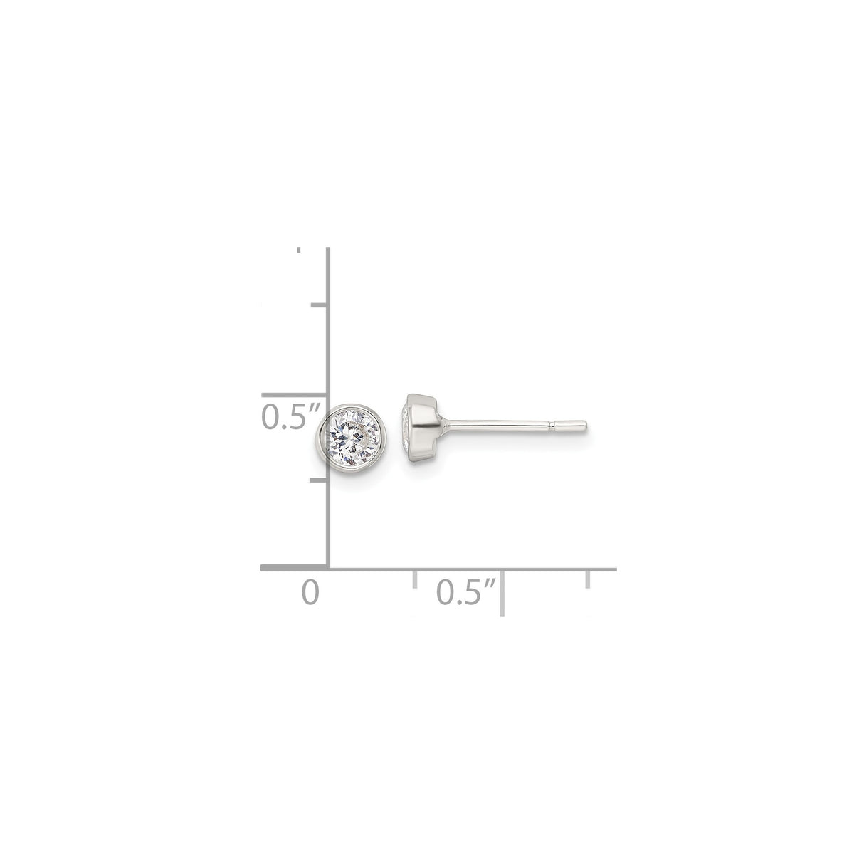 Sterling Silver Round CZ Stud Earrings Bezel Set Minimalist