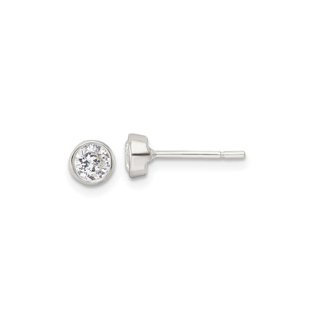 Sterling Silver Stud Earrings with Round Cut Clear Cubic Zirconia in Bezel Setting, Minimalist Silver Jewelry for Women, Classic Everyday Studs for Casual and Formal Wear, Timeless Elegant Design