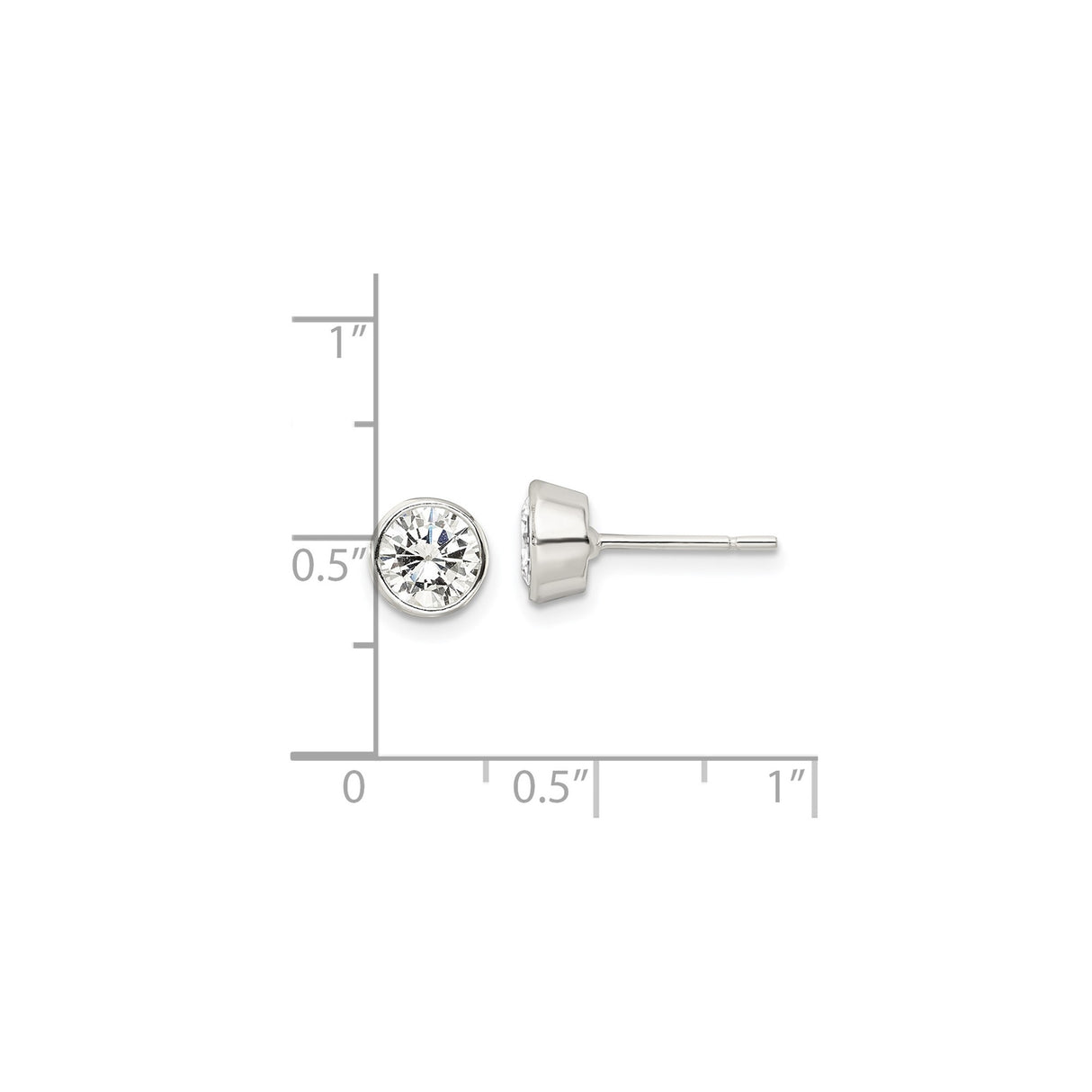 Sterling Silver Stud Earrings with Bezel Set Round Cubic Zirconia, Minimalist Lightweight Design