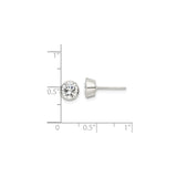 Sterling Silver Stud Earrings with Bezel Set Round Cubic Zirconia, Minimalist Lightweight Design