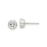 Sterling Silver Stud Earrings with Bezel Set Round Cubic Zirconia, Minimalist Lightweight Design