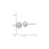 Sterling Silver Stud Earrings with Round Cubic Zirconia in Bezel Setting, Minimalist Design