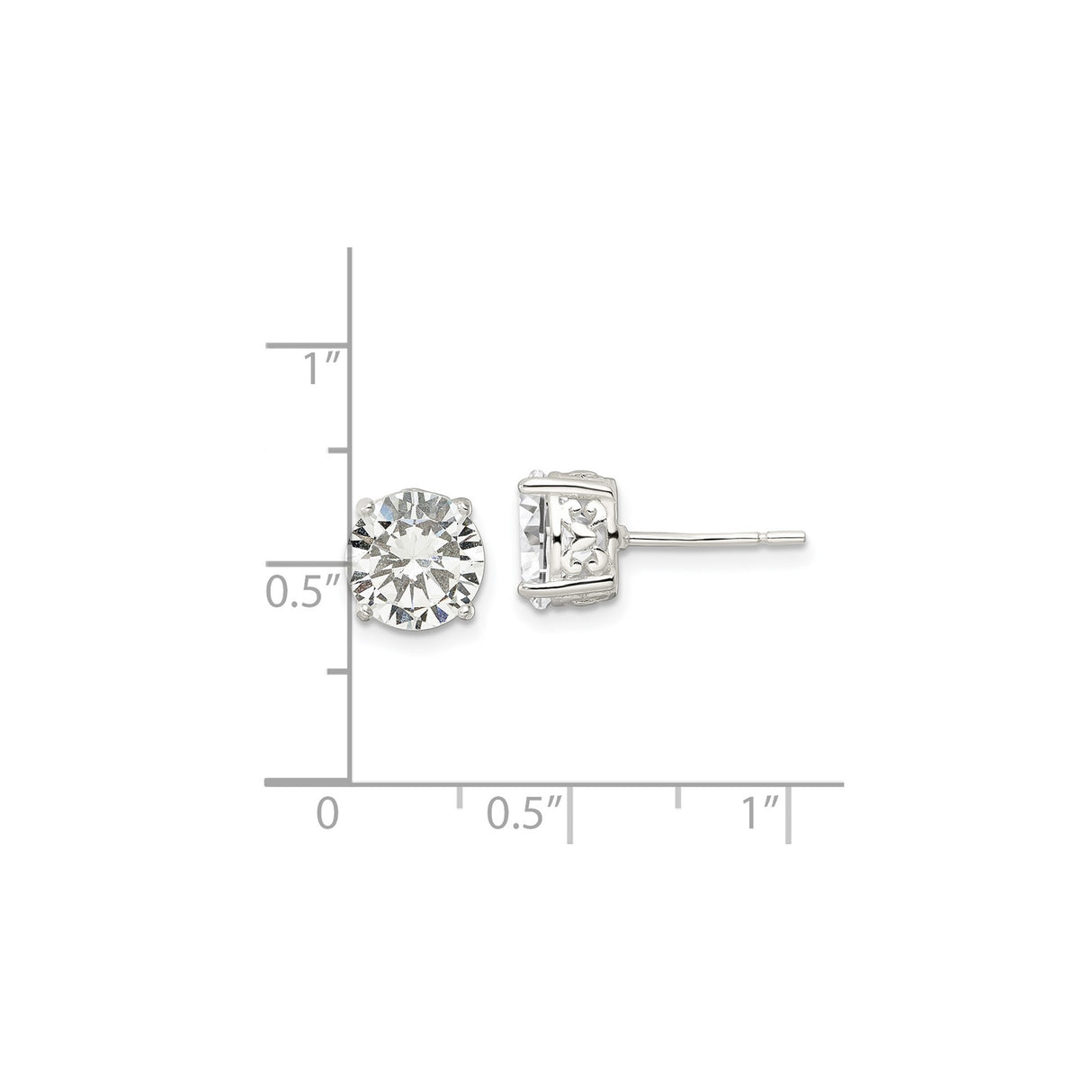 Sterling Silver Stud Earrings Heart Filigree CZ Four Prong