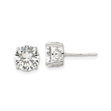 Sterling Silver Stud Earrings with Round Cut Clear Cubic Zirconia in Four Prong Setting, Heart Filigree Detail, Elegant Everyday Wear for Women, Classic Minimalist Fine Jewelry Design