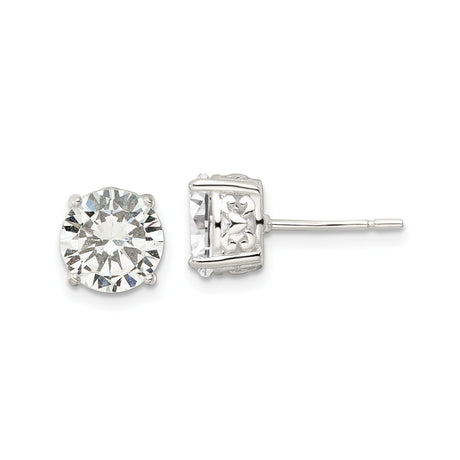 Sterling Silver Stud Earrings with Round Cut Clear Cubic Zirconia in Four Prong Setting, Heart Filigree Detail, Elegant Everyday Wear for Women, Classic Minimalist Fine Jewelry Design