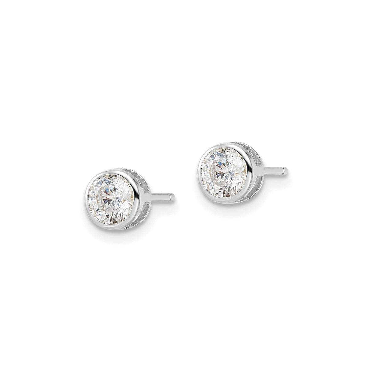 Sterling Silver Stud Earrings with Bezel Set Round Cubic Zirconia, Minimalist Design