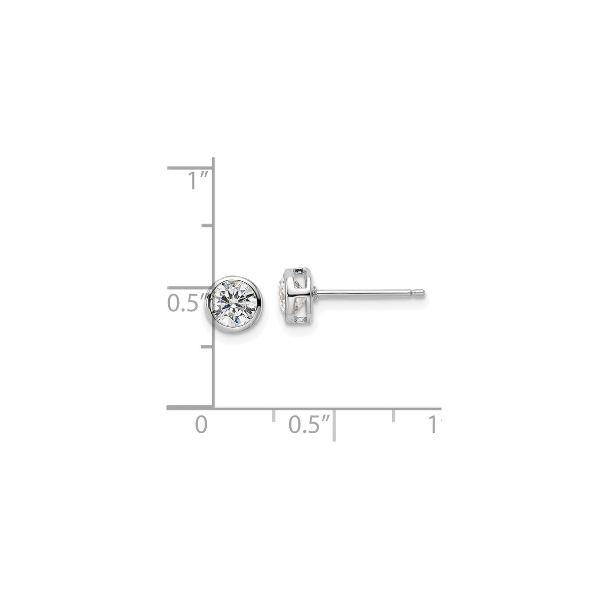 Sterling Silver Stud Earrings with Bezel Set Round Cubic Zirconia, Minimalist Design