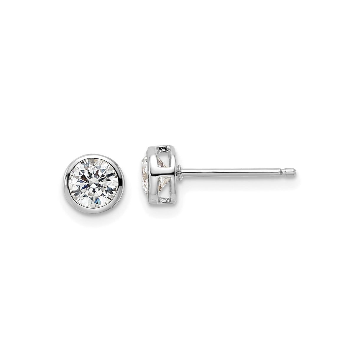 Sterling Silver Stud Earrings with Bezel Set Round Cubic Zirconia, Minimalist Design