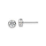 Sterling Silver Stud Earrings with Bezel Set Round Cubic Zirconia, Minimalist Design