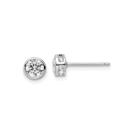 Sterling Silver Stud Earrings with Bezel Set Round Cubic Zirconia, Minimalist Design